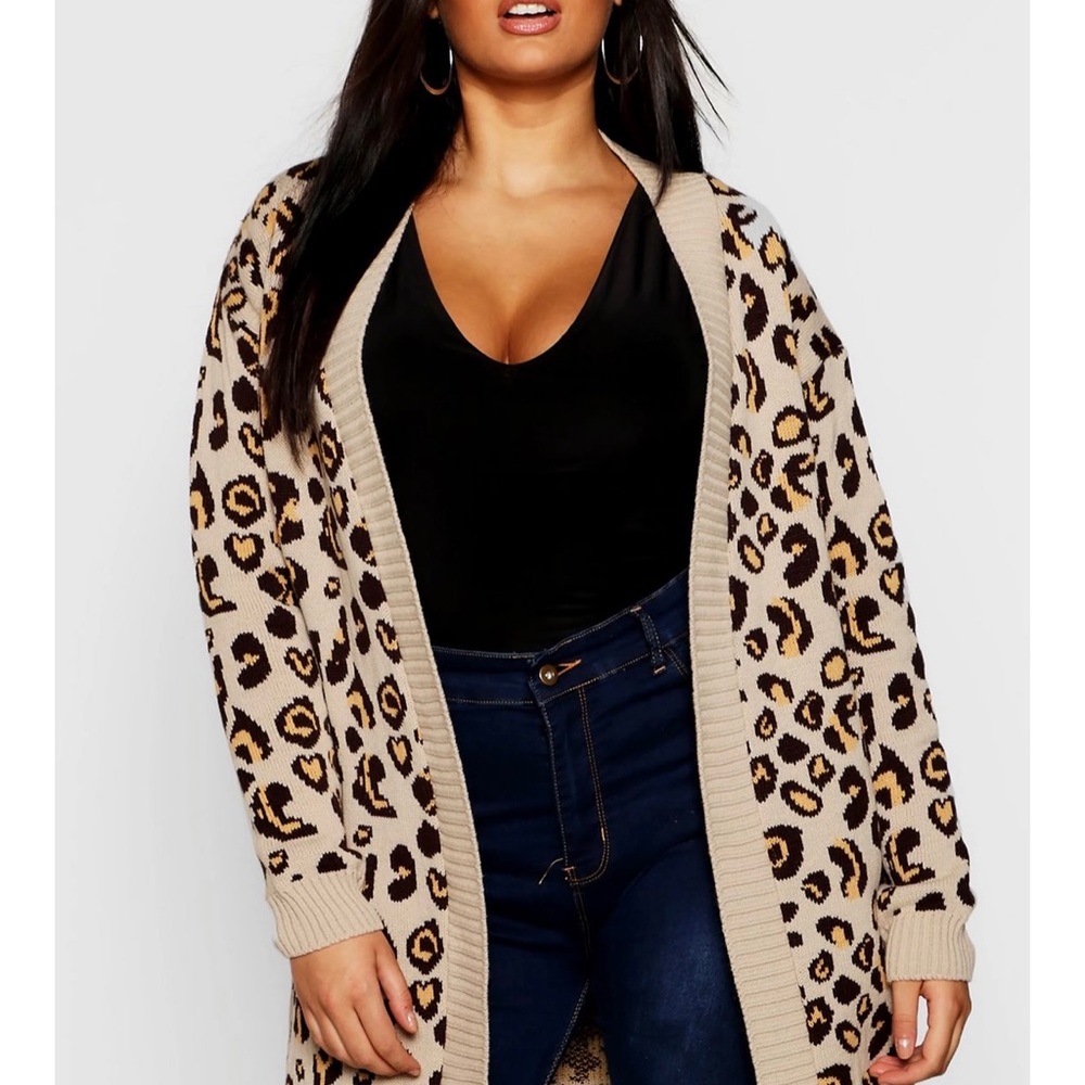 Boohoo Plus Leopard Knitted Oversized Cardigan